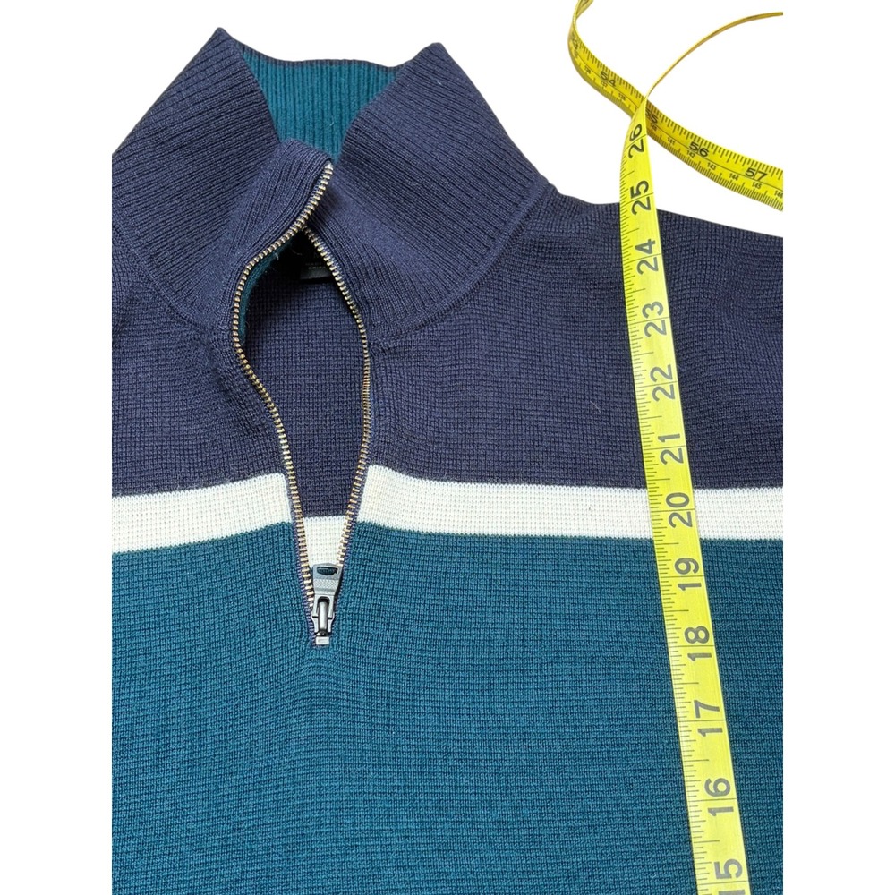 Banana Republic Mens Quarter Zip Sweater Teal Navy Colorblock Mock Neck Medium - Picture 4 of 5